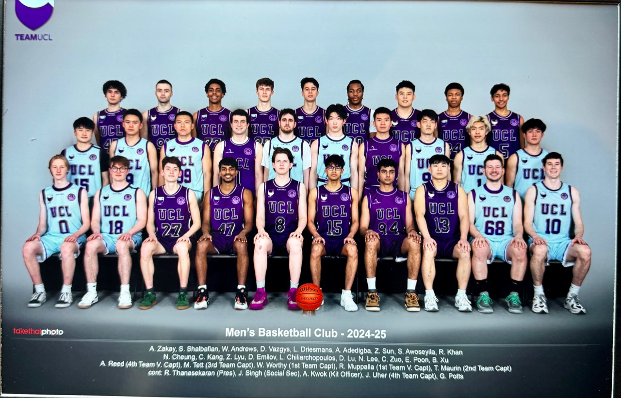 UCL Men’s Basketball Club formal team photograph for the 2024 to 2025 season